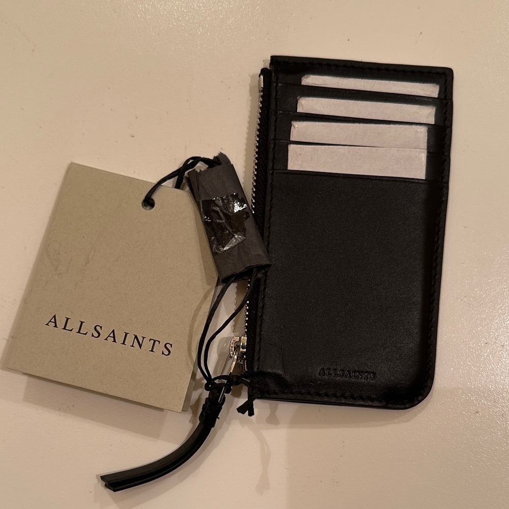All Saints Black Leather Card Holder